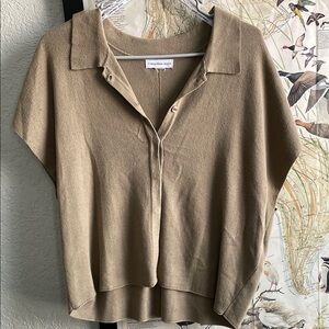 Calvin Klein Jeans Tan Short Sleeve Polo Button Down